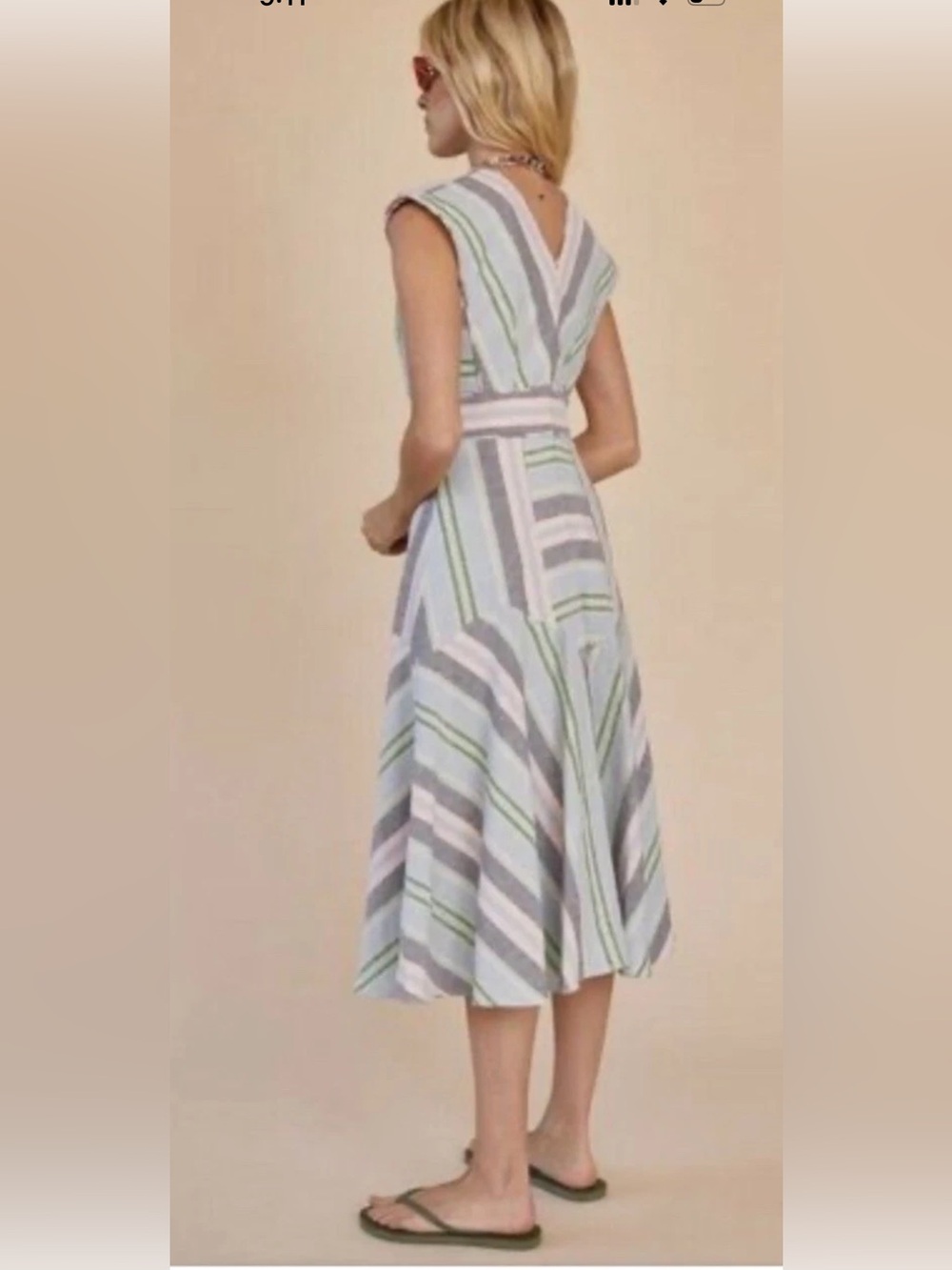 HUNTER BELL Jordan Midi Dress Pastel Stripe Linen Cotton Sz 6 - Picture 2 of 8